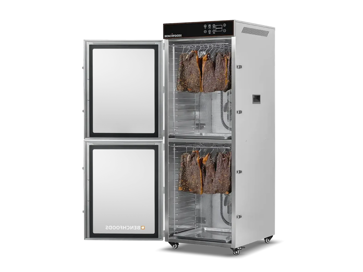 Benchfoods 2 Zone Vertical 32 Tray Biltong Bundle, angle open