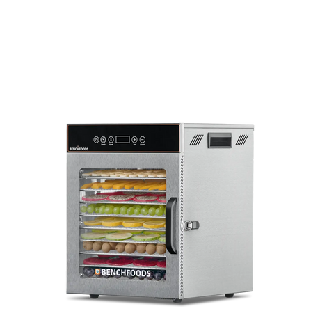 Benchfoods 1 Zone 10 Tray dehydrator - stainless steel, loaded with fruit