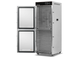 Benchfoods 2 Zone Vertical 32 Tray commercial dehydrator with doors open showing stainless steel trays