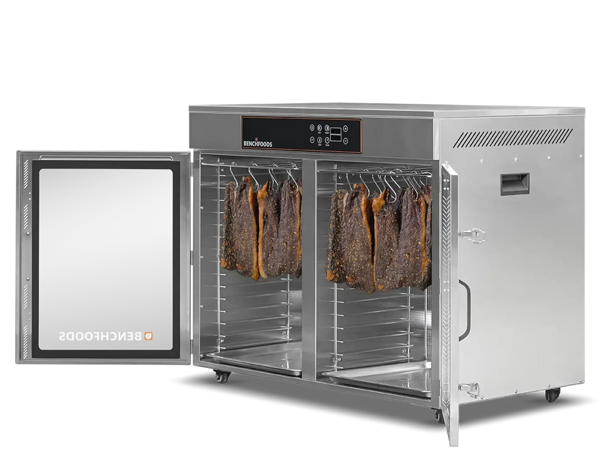 Benchfoods 2 Zone Horizontal 32 Tray Biltong Bundle, angle open